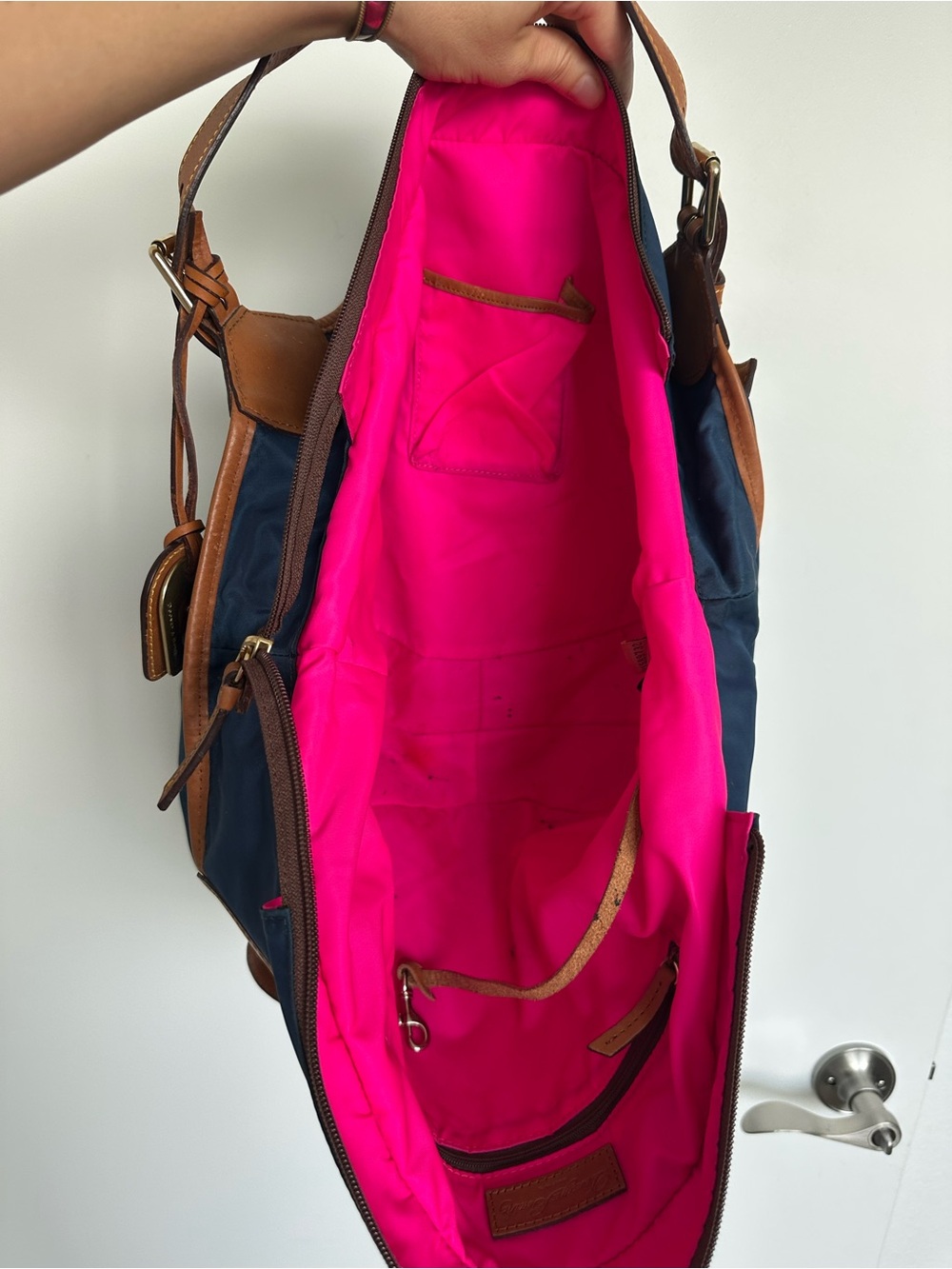 Dooney & Bourke Navy with Tan Leather Shoulder Hobo - Picture 10 of 12